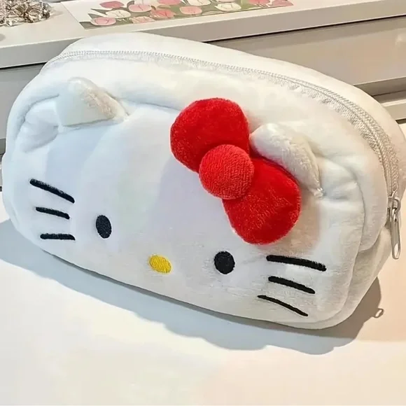 NEW| Sanrio Anime Hello Kitty Plush Large Capacity Cute Pencil Case - Picture 1 of 8